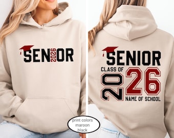 Sweat à capuche personnalisé promotion 2026, sweat à capuche pour l'obtention du diplôme d'études secondaires, cadeau rétro 2026 pour maman senior