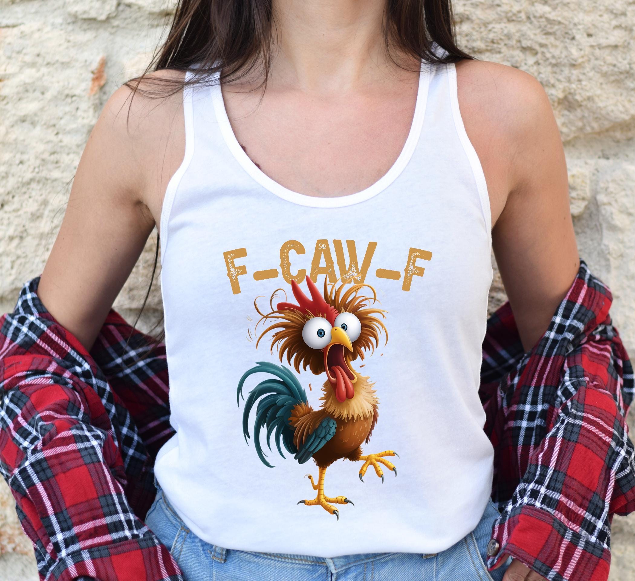 Tank Caws Rooster Meme Funny Tank, F-CAW-F Chicken Humor Top, Black Crow Moonlit ...