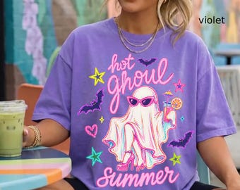 Comfort Colors© Hot Ghoul Summer Shirt, Spooky Halloween T-shirt, Summerween Girl Tee, Funny Ghost Halloween Cocktail