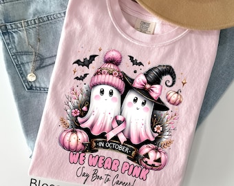 Comfort Colors Pink Ghost Breast Cancer Awareness Halloween Tee