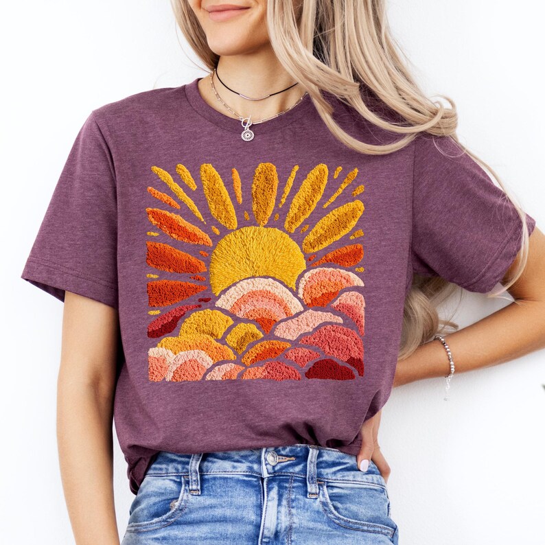 Sunset Beach Shirt, FAUX Chenille Summer T-Shirt, Ocean Sunset Tee, Coastal Aesthetic Shirts, Summer Vacation Gift image 11