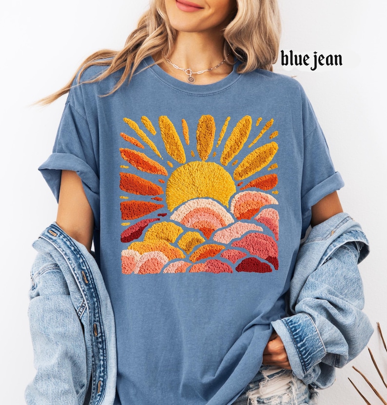 Comfort Colors© Sunset Beach Shirt, FAUX Chenille Summer T-Shirt, Ocean Sunset Tee, Coastal Aesthetic TShirt, Summer Vacation Gift image 8
