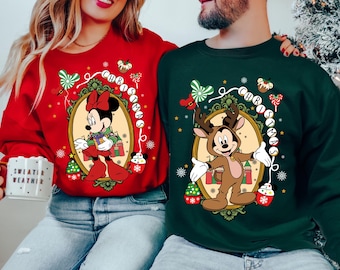 Mickey Minnie Christmas Matching Couple Sweatshirt Mickey Mouse Christmas Tis The Season Sweatshirt Coquette Mickey Merry Christmas Sweater