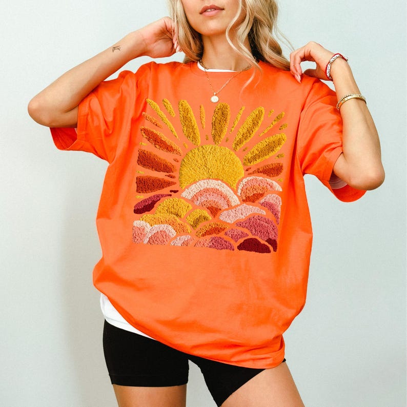 Sunset Beach Shirt, FAUX Chenille Summer T-Shirt, Ocean Sunset Tee, Coastal Aesthetic Shirts, Summer Vacation Gift image 13