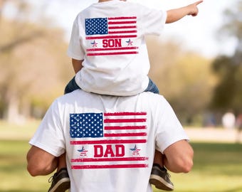 Dad and Son Tshirt: Patriotic USA Matching Family T-shirts,  American Flag Daddy & Me Tees for Father’s Day, 4 jult Shirt, 250 years Gift