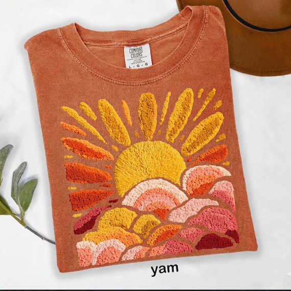 Comfort Colors© Sunset Beach Shirt, FAUX Chenille Summer T-Shirt, Ocean Sunset Tee,  Coastal Aesthetic TShirt,  Summer Vacation Gift