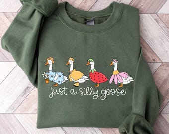 Silly Goose Crewneck Sweatshirt, Trendy Graphic Meme
