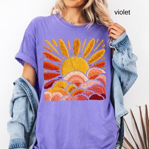 Comfort Colors© Sunset Beach Shirt, FAUX Chenille Summer T-Shirt, Ocean Sunset Tee, Coastal Aesthetic TShirt, Summer Vacation Gift image 13