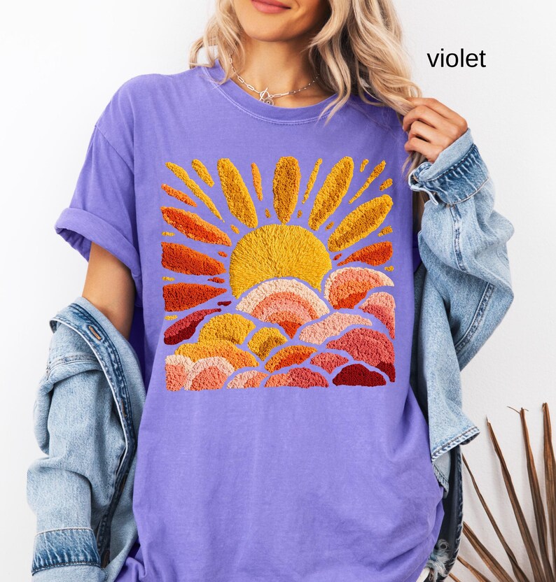 Comfort Colors© Sunset Beach Shirt, FAUX Chenille Summer T-Shirt, Ocean Sunset Tee, Coastal Aesthetic TShirt, Summer Vacation Gift image 13