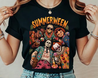 Retro Summerween Shirt, Halloween Beach Tee, Vintage Horror Graphic Tshirt,Spooky Summer Vacation Gift