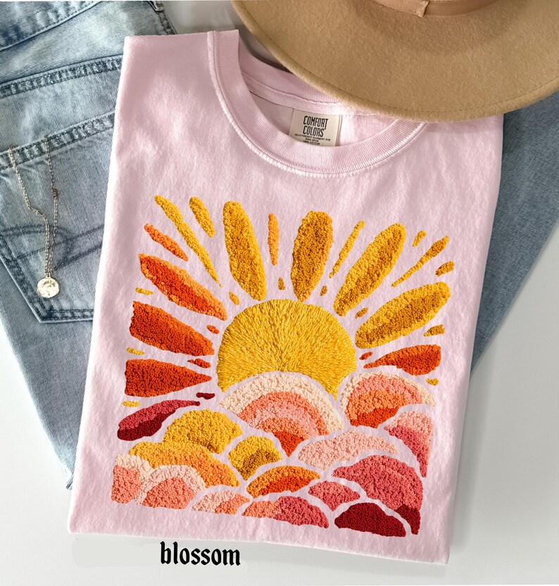 Comfort Colors© Sunset Beach Shirt, FAUX Chenille Summer T-Shirt, Ocean Sunset Tee, Coastal Aesthetic TShirt, Summer Vacation Gift image 17