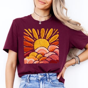 Sunset Beach Shirt, FAUX Chenille Summer T-Shirt, Ocean Sunset Tee, Coastal Aesthetic Shirts, Summer Vacation Gift image 8