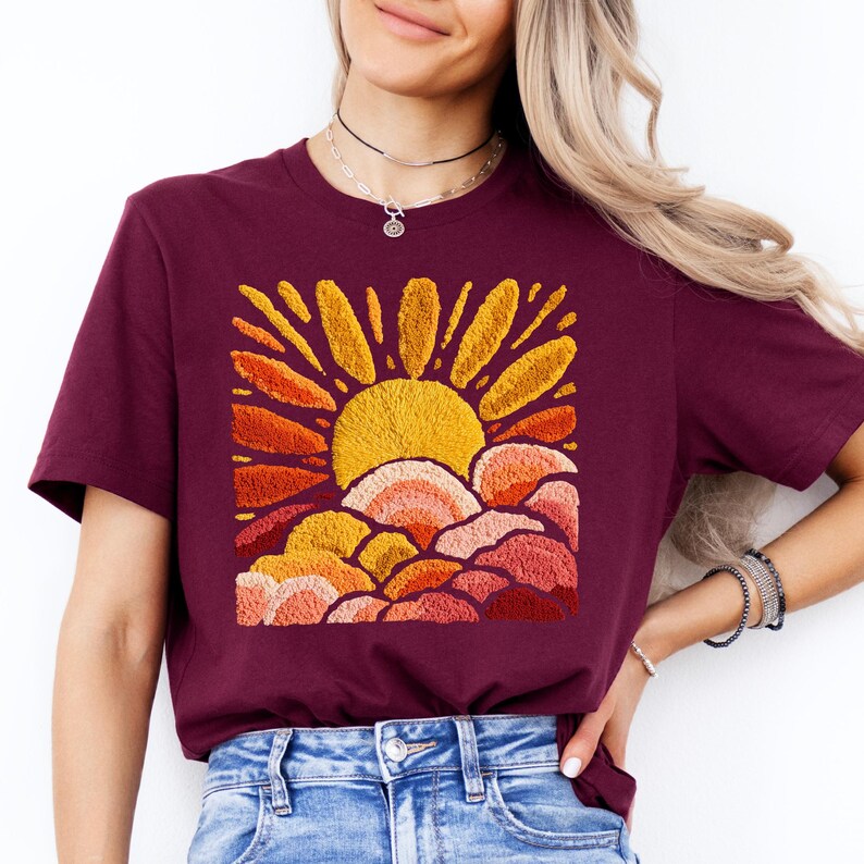 Sunset Beach Shirt, FAUX Chenille Summer T-Shirt, Ocean Sunset Tee, Coastal Aesthetic Shirts, Summer Vacation Gift image 8