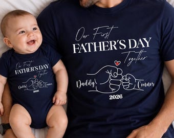 Custom Father's Day Shirt, Our First Father's Day,Personalized Matching Daddy and Baby Tee, Custom Dad Son Tshirt,Daddy and Me