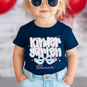 Custom Back to School Shirt for Girl, Personalized Kid Name Tee, Coquette Bow, Kindergarten First Grade Outfit, First Day of School T-Shirt