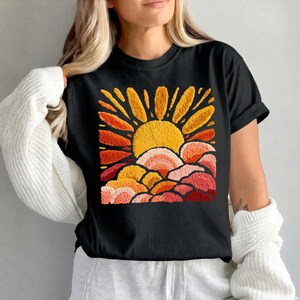 Sunset Beach Shirt, FAUX Chenille Summer T-Shirt, Ocean Sunset Tee, Coastal Aesthetic Shirts, Summer Vacation Gift image 5