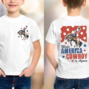 Make America Cowboy Again Kids T-Shirt: USA 250th Anniversary4th of July Western Shirt