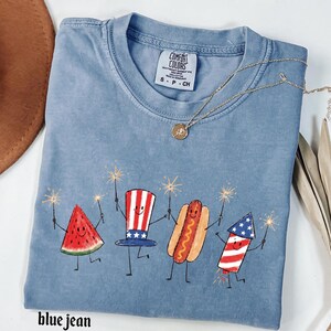 Comfort Colors© Patriotic Doodle Fourth of July Shirt, Funny Watermelon Hotdog Firework T-Shirt, Sumer 250th Gift, Americana  Graphic Tee