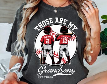 Custom Baseball Grandma Shirt Kids: Comfort Colors That's My Grandson Out There Baseball Shirt with Name Number, Cheer Nana Mimi Shirt