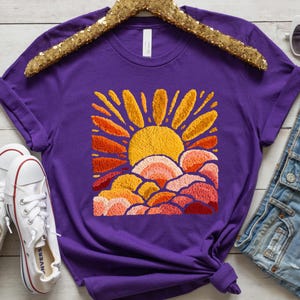 Sunset Beach Shirt, FAUX Chenille Summer T-Shirt, Ocean Sunset Tee, Coastal Aesthetic Shirts, Summer Vacation Gift image 9