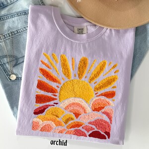 Comfort Colors© Sunset Beach Shirt, FAUX Chenille Summer T-Shirt, Ocean Sunset Tee, Coastal Aesthetic TShirt, Summer Vacation Gift image 16