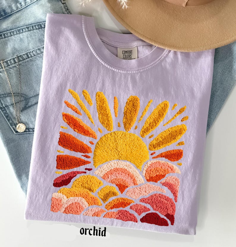 Comfort Colors© Sunset Beach Shirt, FAUX Chenille Summer T-Shirt, Ocean Sunset Tee, Coastal Aesthetic TShirt, Summer Vacation Gift image 16