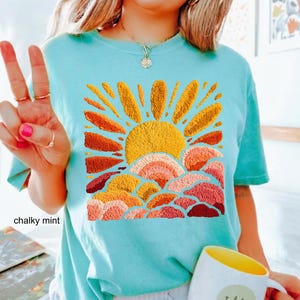 Comfort Colors© Sunset Beach Shirt, FAUX Chenille Summer T-Shirt, Ocean Sunset Tee, Coastal Aesthetic TShirt, Summer Vacation Gift image 3