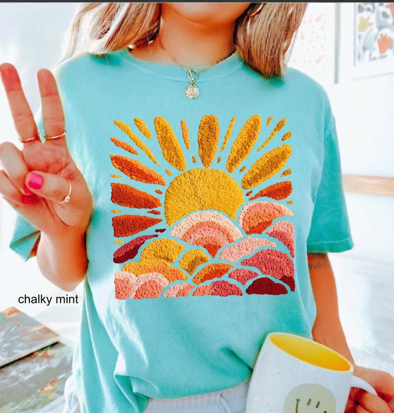 Comfort Colors© Sunset Beach Shirt, FAUX Chenille Summer T-Shirt, Ocean Sunset Tee, Coastal Aesthetic TShirt, Summer Vacation Gift image 3