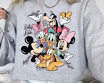 Retro Mickey and Friends Signatures Sweatshirt: Magical Disney Characters Mickey & Co Gift, Funny Disneyland Trip Sweater