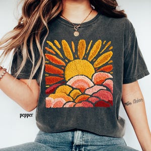 Comfort Colors© Sunset Beach Shirt, FAUX Chenille Summer T-Shirt, Ocean Sunset Tee, Coastal Aesthetic TShirt, Summer Vacation Gift image 5