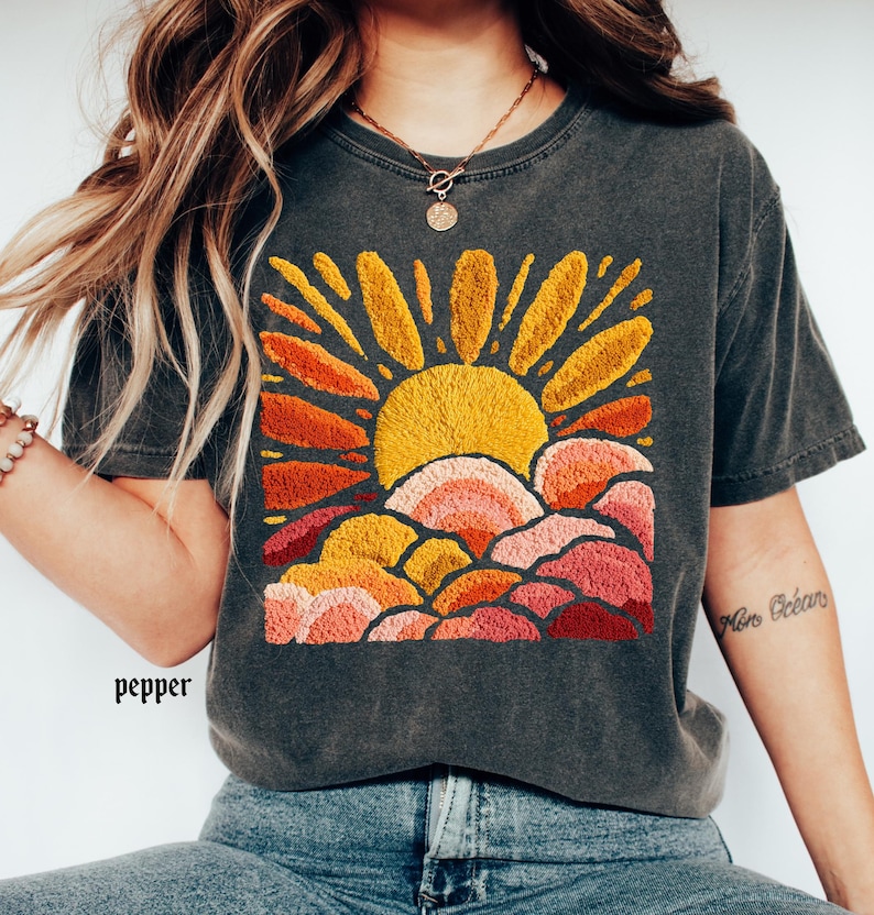 Comfort Colors© Sunset Beach Shirt, FAUX Chenille Summer T-Shirt, Ocean Sunset Tee, Coastal Aesthetic TShirt, Summer Vacation Gift image 5