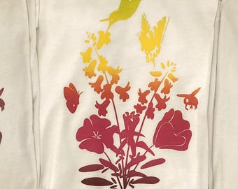 Flowers and Insects Ombre T-Shirt - White