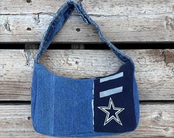Handmade Blue Denim Levi Dallas Cowboys Shoulder Handbag