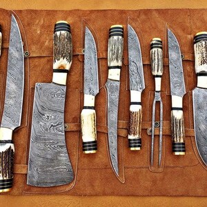Exquisite 9 Piece Handmade Damascus Steel Chef Knife Set