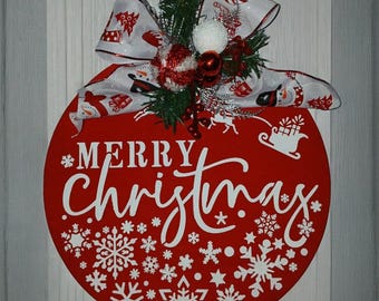 Red and White Christmas Wreath: Holiday Front Door Decor