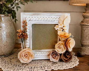 Wooden Floral Picture Frame Gift for Mom Photo Frame Mother's Day Present Housewarming Gift for New Couple