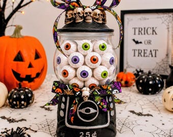 Handmålad Retro Halloween Gumball Machine Godisburk