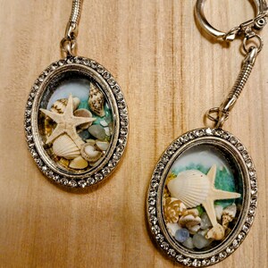 Maritime living seashell keychain, tiny seashells in glass casing, Gifts under 20 dollars