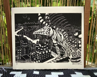 LIMITED EDITION 13 x 11 linosnedeprint - lookin - nr. 3 van 7