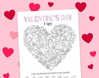 Kids Valentine Activities, I Spy Valentine Printable, School Valentine Activities, Classroom Valentine Activities, Instant Digital Download