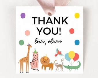 Animal Birthday Party Favor Tags, Party Animals Birthday Theme, Birthday Gift Tags Printable, Kids Favor Tags, Party Animal Tags, EDITABLE