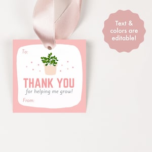 Teacher Appreciation Tags, Thank You For Helping Me Grow, Help Me Grow Tag, Teacher Gifts From Class, Plant Gift Tags, Plant Tags Printable image 1