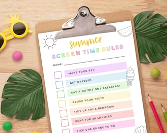 Screen Time Rules, Kids Summer Schedule, Screen Time Checklist, Summer Schedule For Kids, Summer Printables Planner, Instant Download