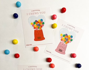 Classroom Valentine Cards, Gumball Valentines Tag, Printable Valentine Cards for Kids, Kid Valentines, School Valentine Gifts, Download