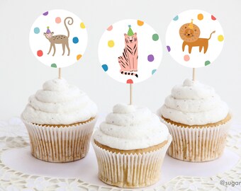 Animals Cupcake Toppers, Zoo Animals Birthday Decorations, Kids Birthday Cake Topper, Safari Birthday, Animal Themed Birthday Party