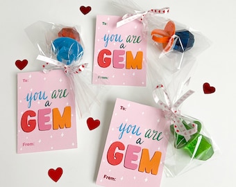 Classroom Valentine Printable, Candy Valentine Card, Kids Valentines, You're a Gem Valentine, School Valentines Day, Instant Download