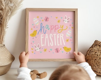 Easter Art Print Download, Happy Easter Printable Wall Art, Easter Classroom Decor, Spring Printable Wall Art, Happy Easter Decoration