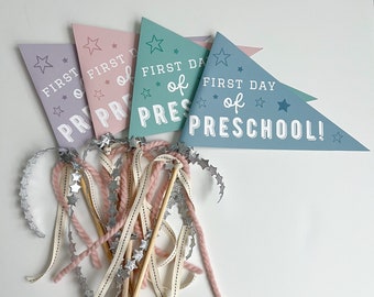 First Day of School Pennant Flag, Back to School Printable Sign, First Day of Preschool,Back to School Props,Back to School Digital Download