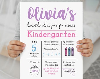 Last Day of Kindergarten, Last Day of School Sign Printable, Milestone Sign Template, School Photo Props, Kindergarten Graduation, Editable
