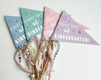 First Day Kindergarten Flag Printable, Back To School Pennant, 1st Day Of School Print, Kindergarten Sign For Pictures, First Day Photo Prop